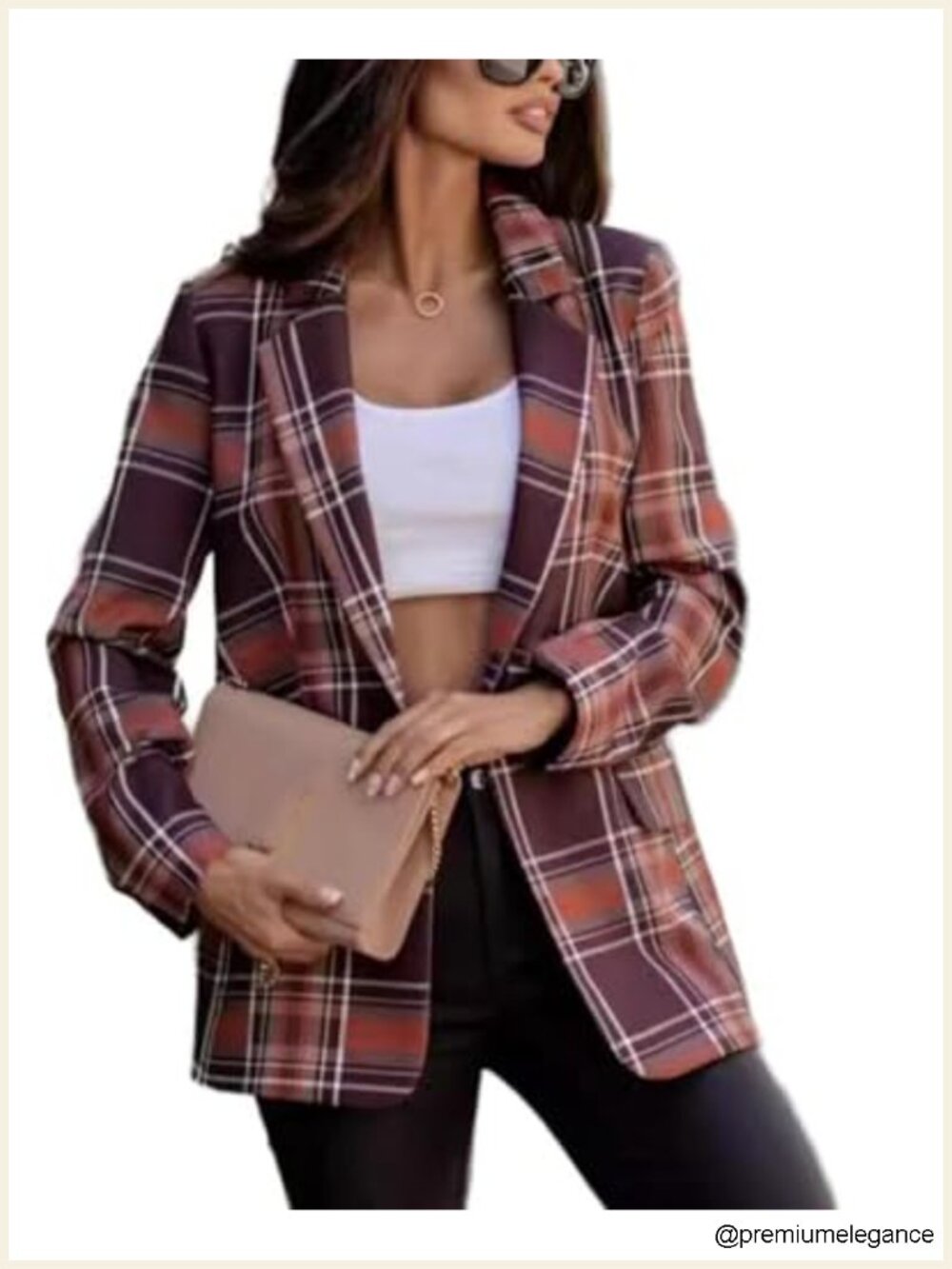 Women's Plaid Blazer Long Sleeve Notch Lapel Office Casual